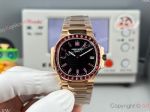 GR Factory Patek Philippe Nautilus Swiss 9015 Movement Women Red Diamond Bezel Black Face Watch 35.2mm 
